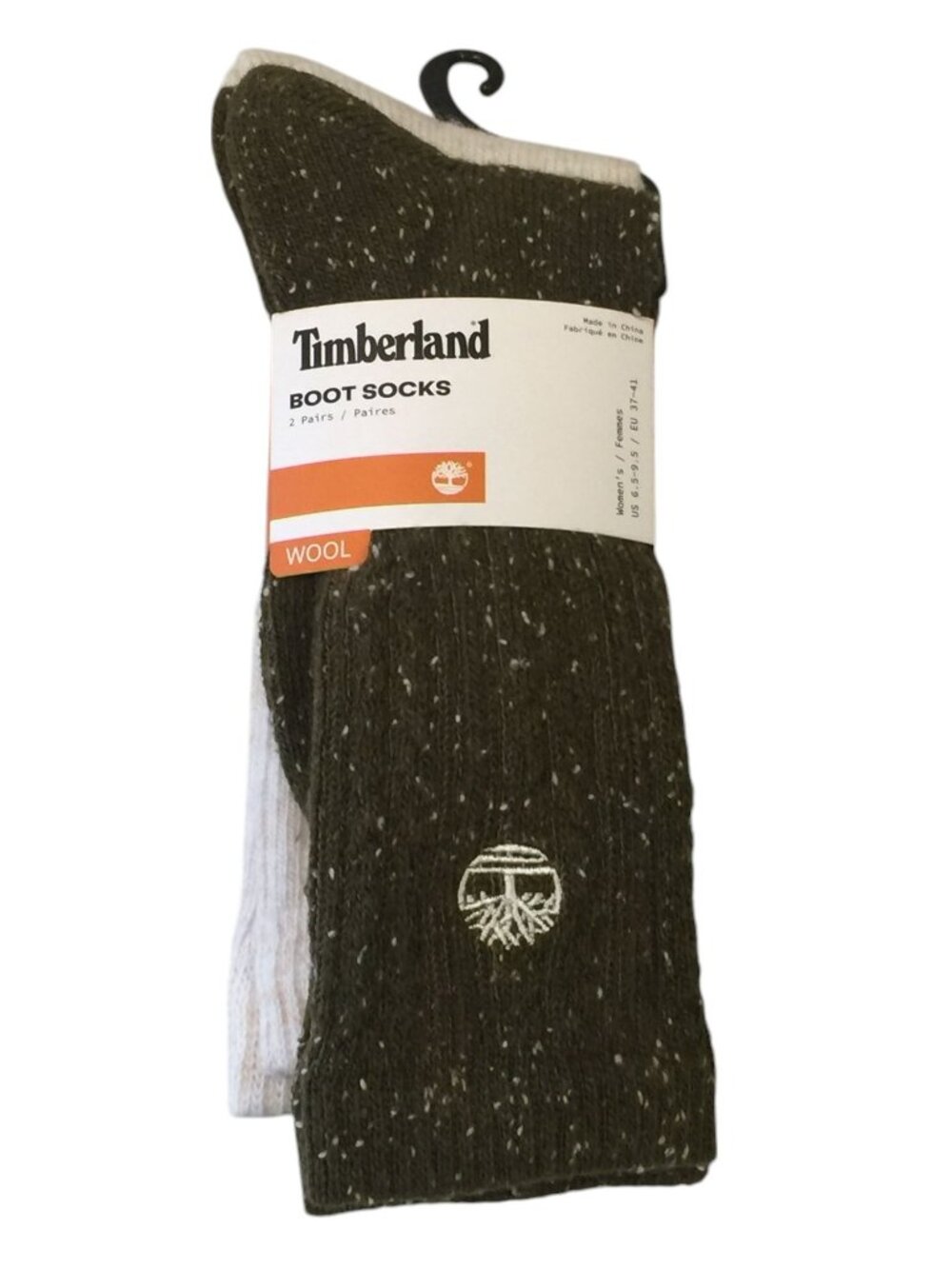 Timberland Ladies Wool Blend Boot Socks Size 6-5-9.5 Cream Marled Olive Set of 2